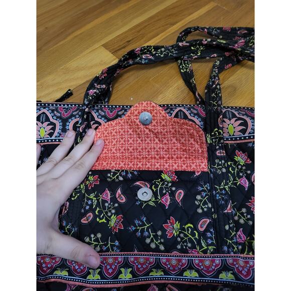 Croft & Barrow Quilted Tote Bag Black Floral Paisley Shoulder Bag Purse Zip Top - Picture 3 of 11